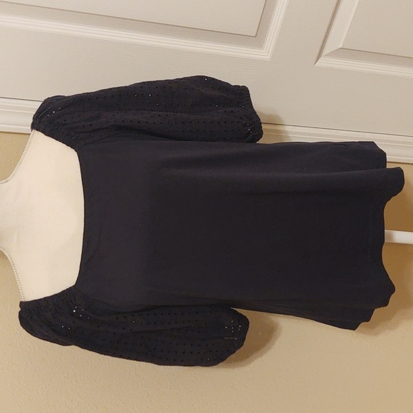 Crown & Ivy Women's Navy Blouse with Eyelet 3/4 Sleeves - Picture 1 of 9